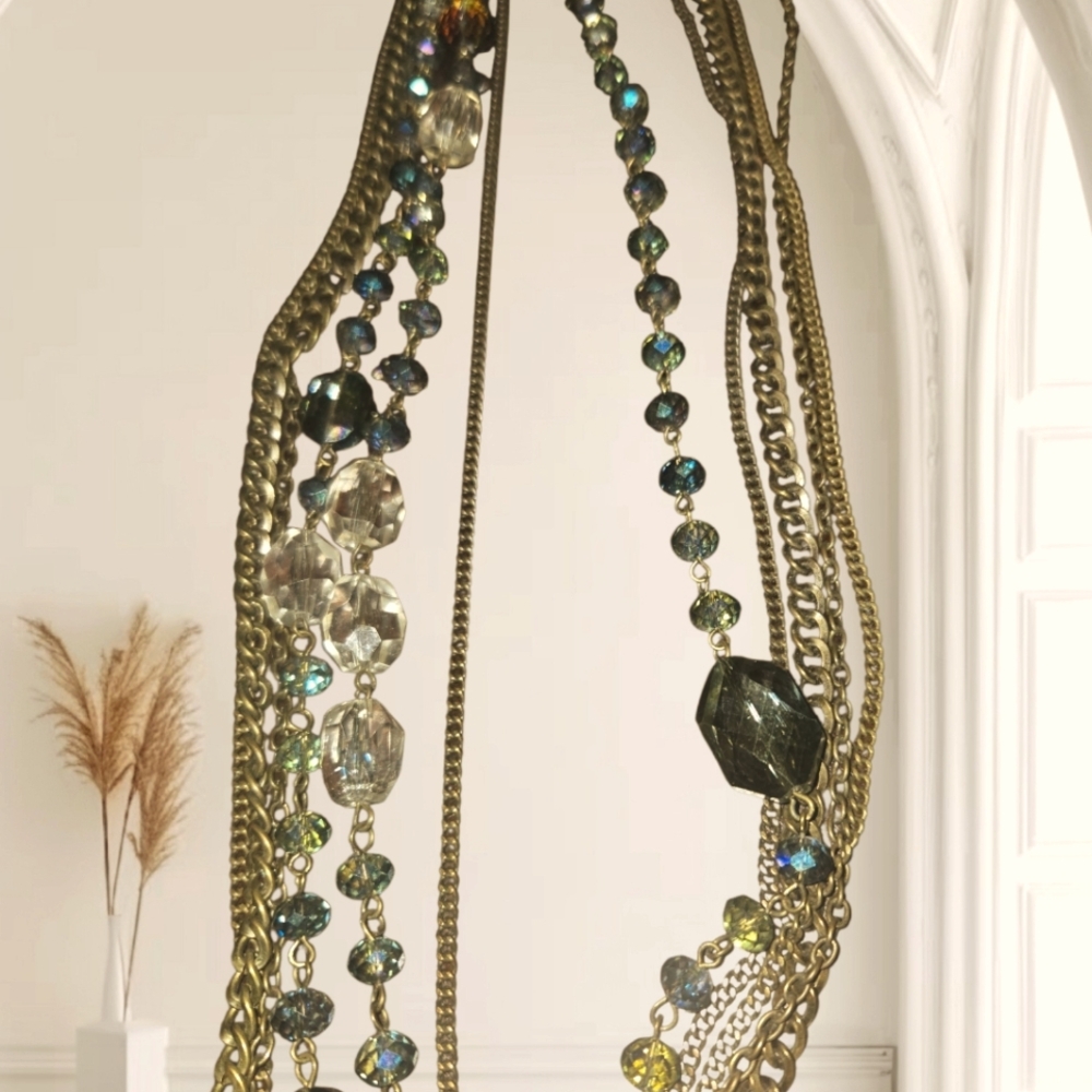 COOKIE LEE Copper, Crystal Look and Blue Beaded Necklace